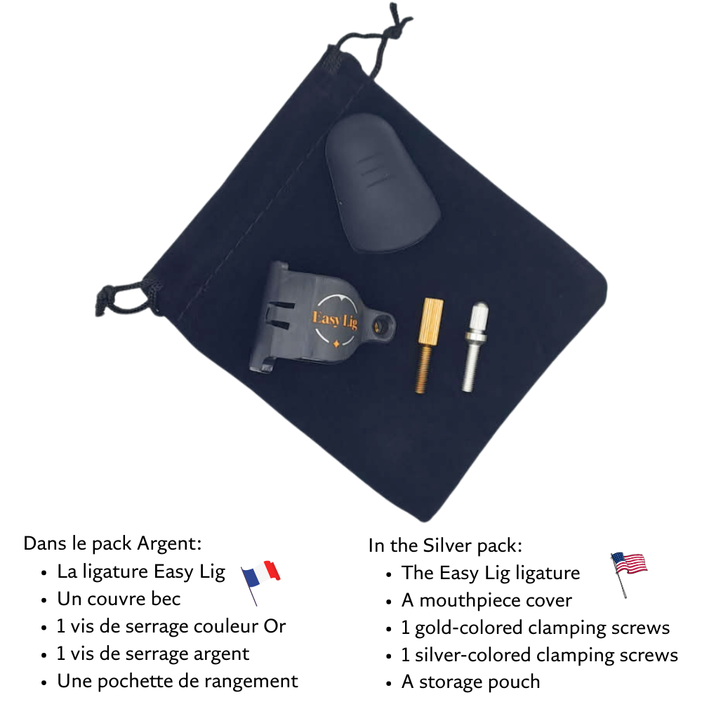 Easy Lig clarinet ligature easy install kit with mouthpiece cover gold and silver screws and black storage pouch