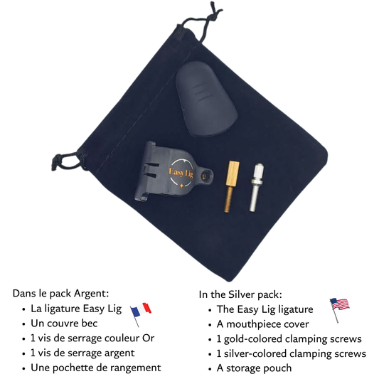 Easy Lig clarinet ligature easy install kit with mouthpiece cover gold and silver screws and black storage pouch
